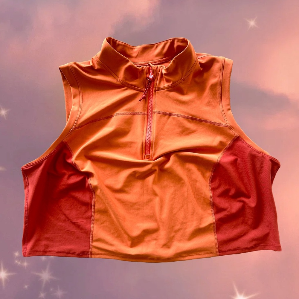 Orange and Red Sleeveless Zip Activewear Crop Top